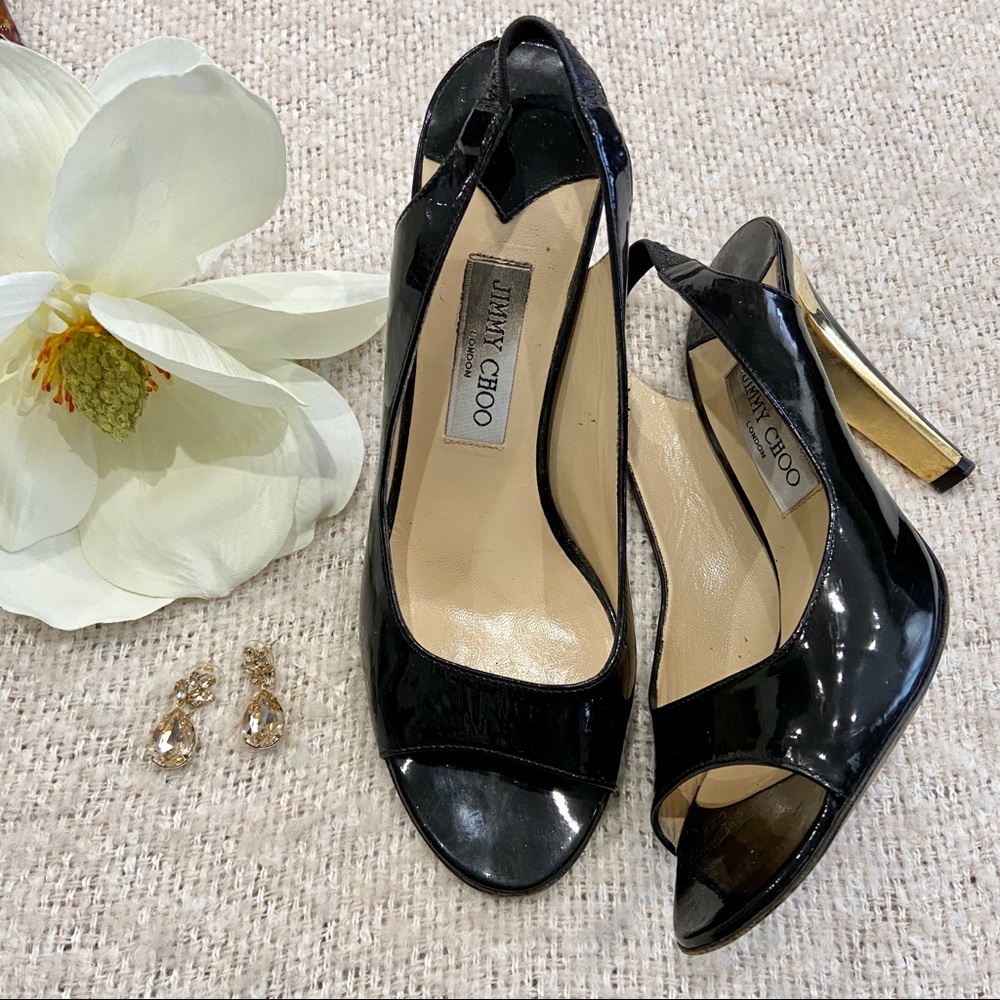 Jimmy Choo patent leather peep toe shoes